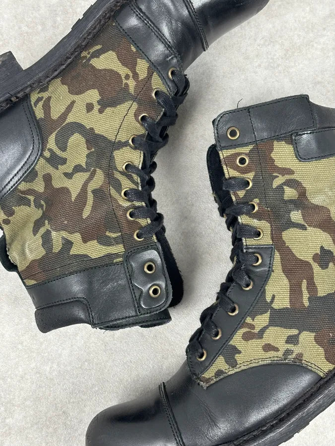Diesel Black Leather Camouflage Military Lace-Up Boots ShYQVwP 8