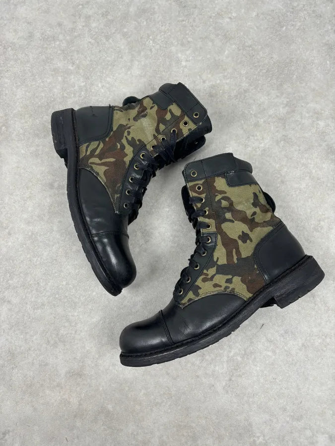 Diesel Black Leather Camouflage Military Lace-Up Boots ShYQVwP 3