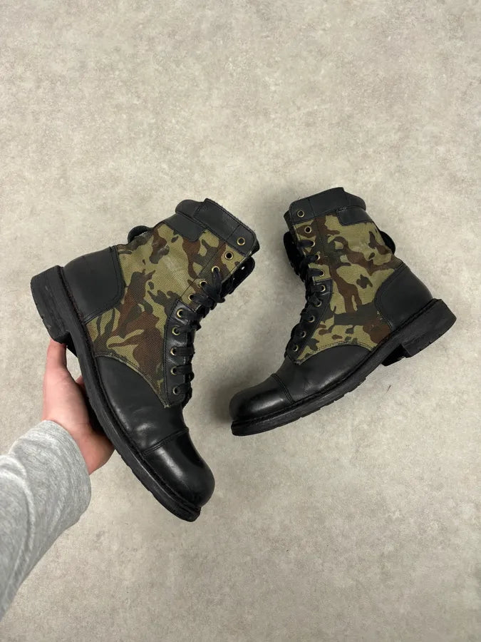 Diesel Black Leather Camouflage Military Lace-Up Boots ShYQVwP 0