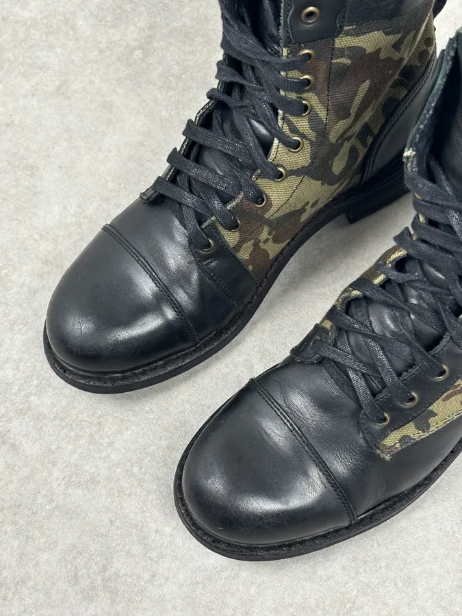 Diesel Black Leather Camouflage Military Lace-Up Boots ShYQVwP 13