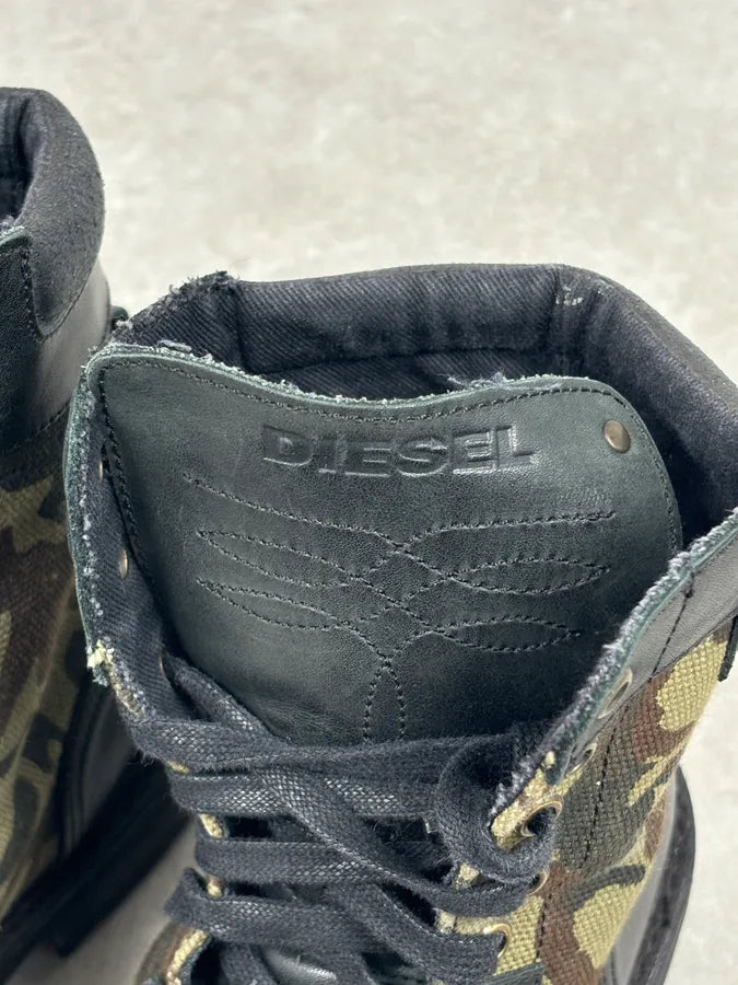 Diesel Black Leather Camouflage Military Lace-Up Boots ShYQVwP 18
