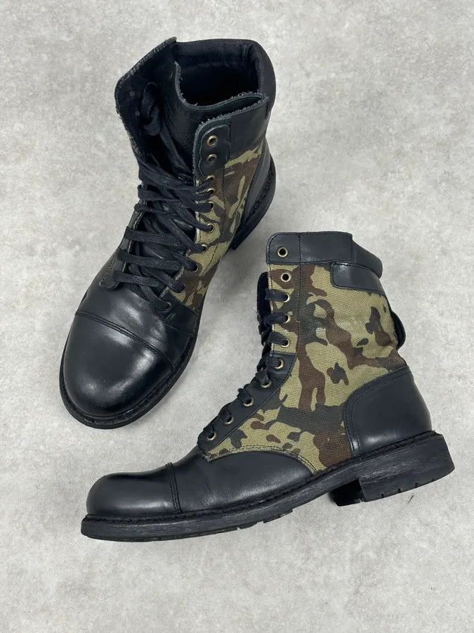 Diesel Black Leather Camouflage Military Lace-Up Boots ShYQVwP 6