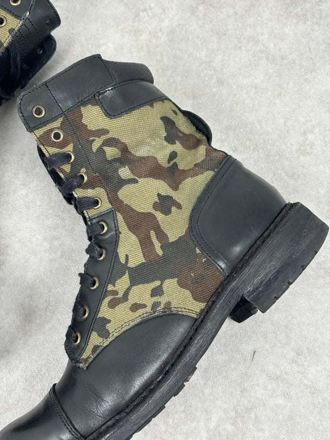 Diesel Black Leather Camouflage Military Lace-Up Boots ShYQVwP 12