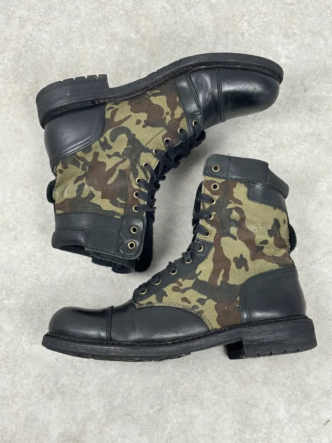 Diesel Black Leather Camouflage Military Lace-Up Boots ShYQVwP 10
