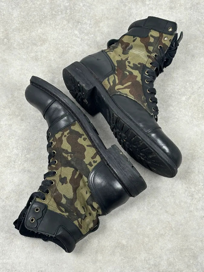 Diesel Black Leather Camouflage Military Lace-Up Boots ShYQVwP 5