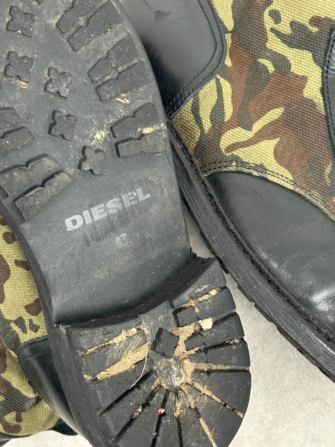 Diesel Black Leather Camouflage Military Lace-Up Boots ShYQVwP 16