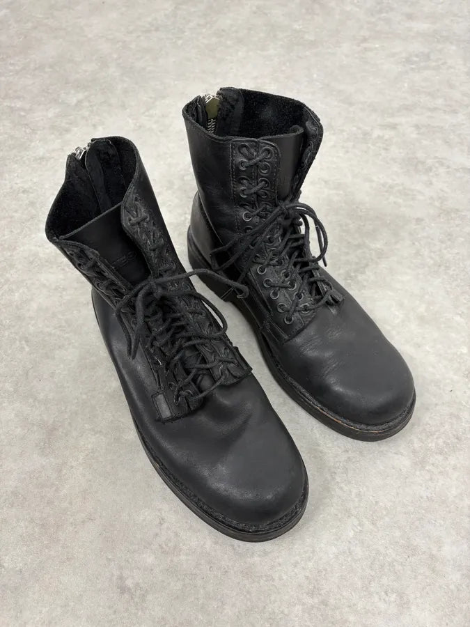 Diesel Black Multilaced Combat Leather Boots sKUCoeO 3