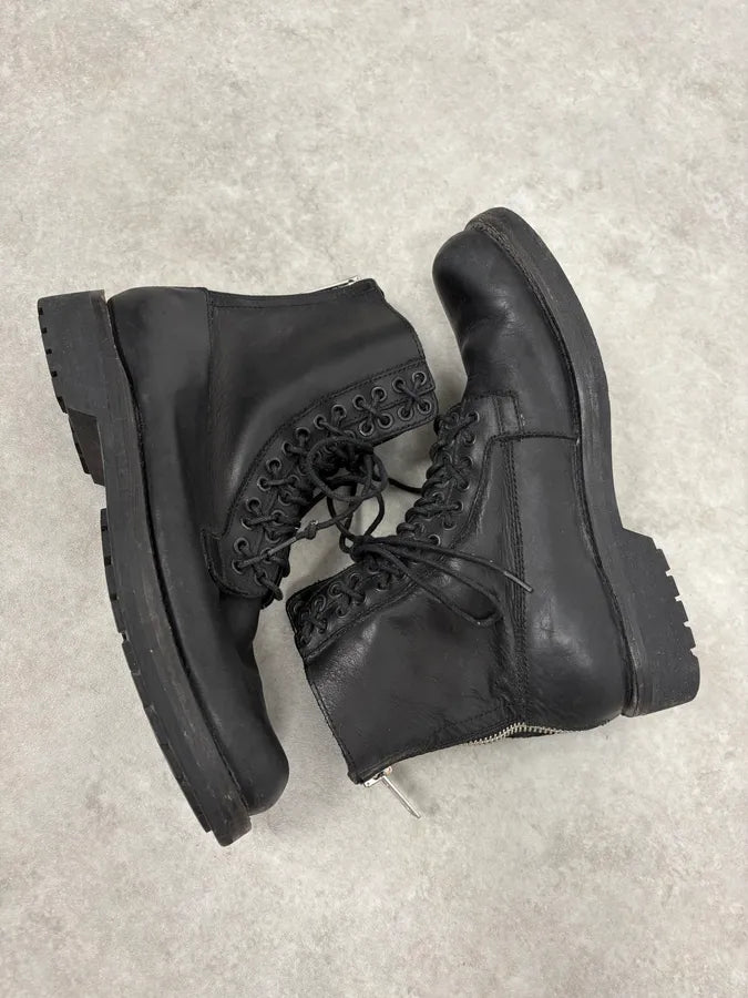 Diesel Black Multilaced Combat Leather Boots sKUCoeO 5