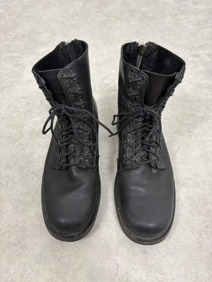 Diesel Black Multilaced Combat Leather Boots sKUCoeO 1