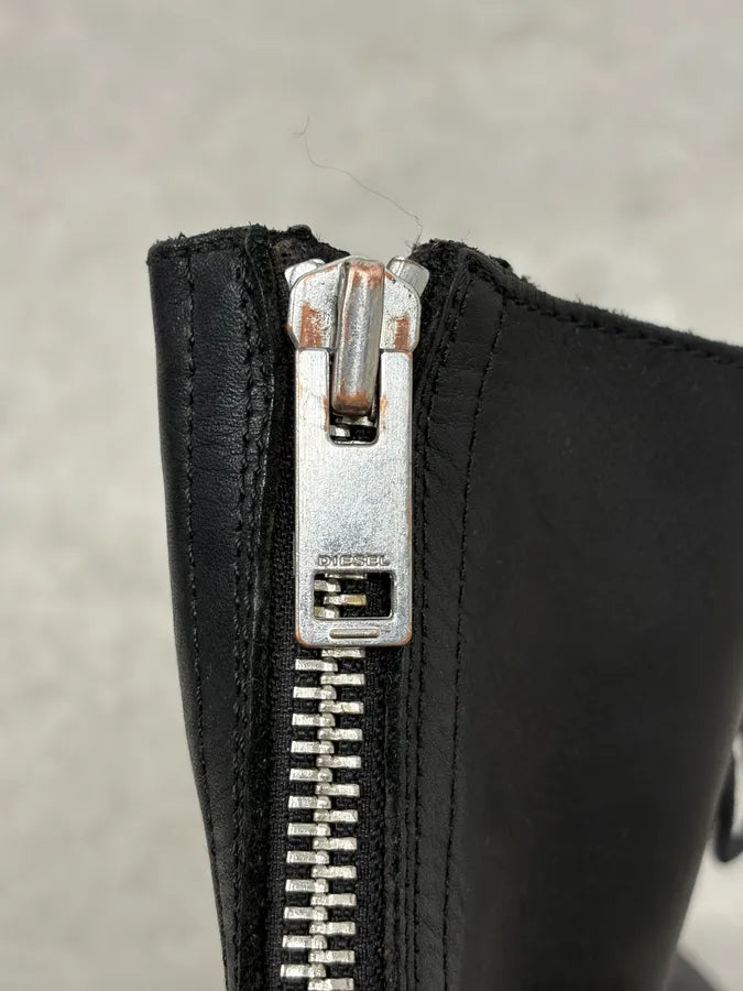 Diesel Black Multilaced Combat Leather Boots sKUCoeO 7