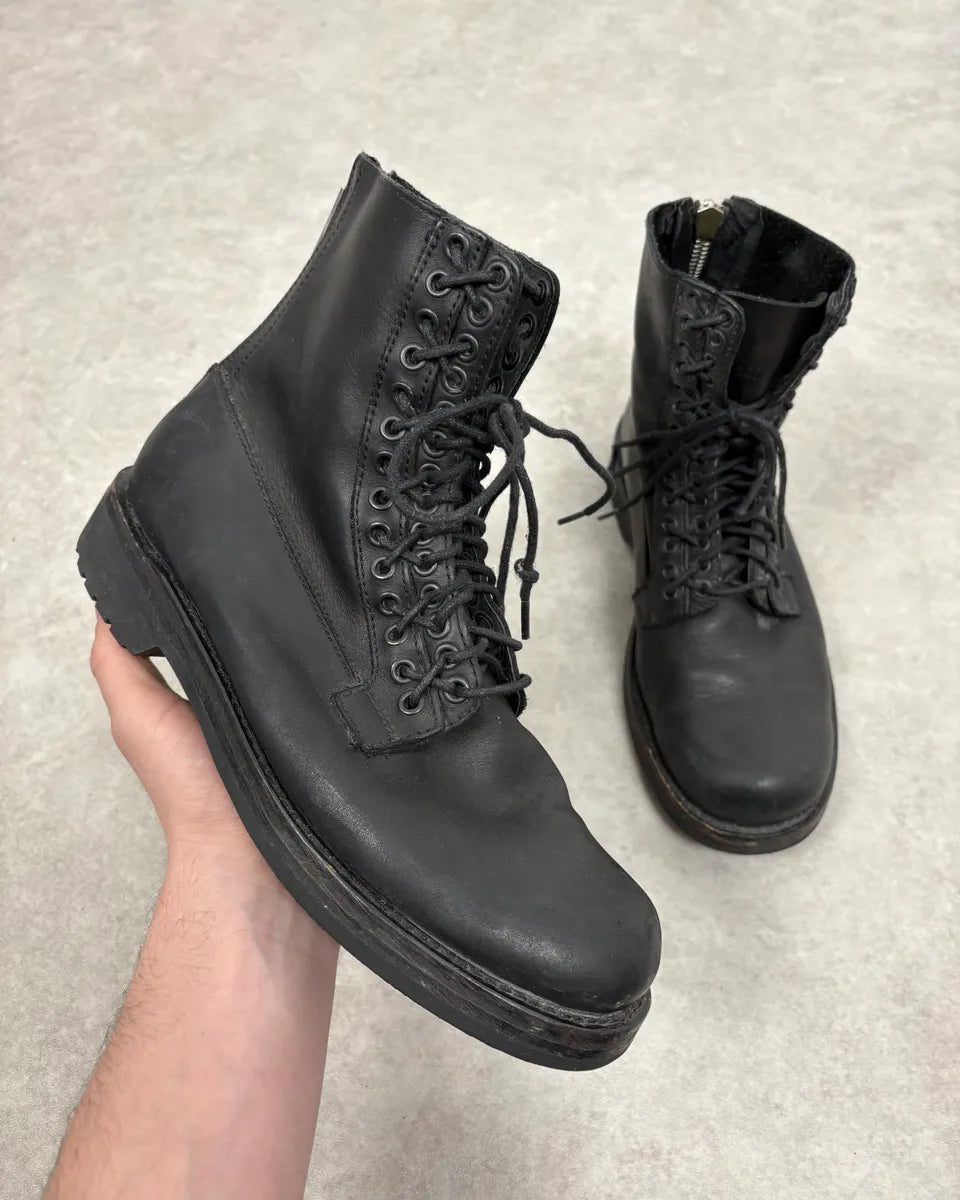 Diesel Black Multilaced Combat Leather Boots sKUCoeO 0