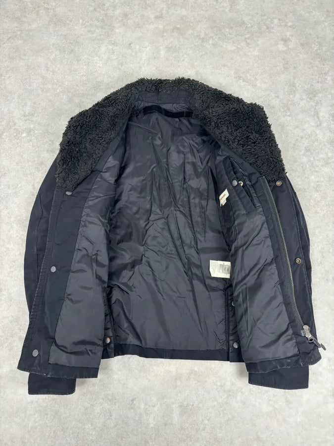 Diesel Black Nylon Sherpa Collar Bomber Jacket  rHzvTbV 6