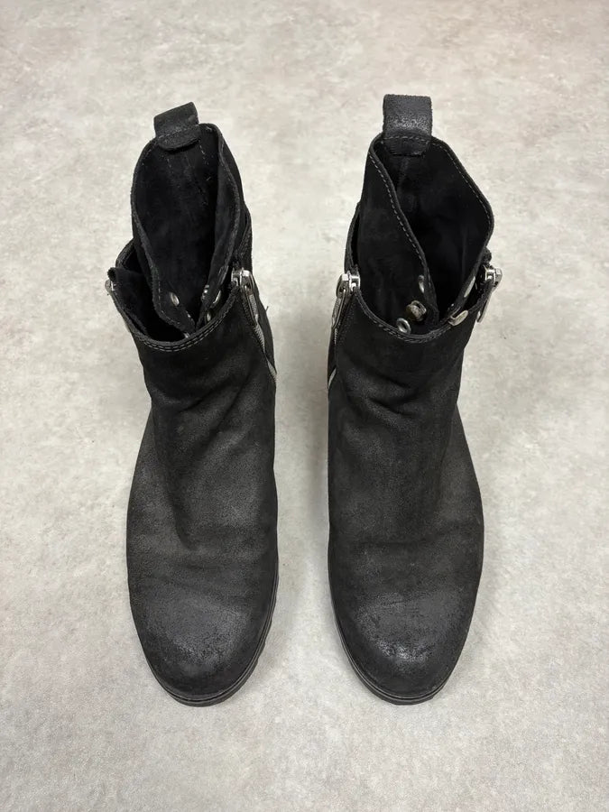 Diesel Black Suede Eroded Biker Leather Boots yUKQYmI 1
