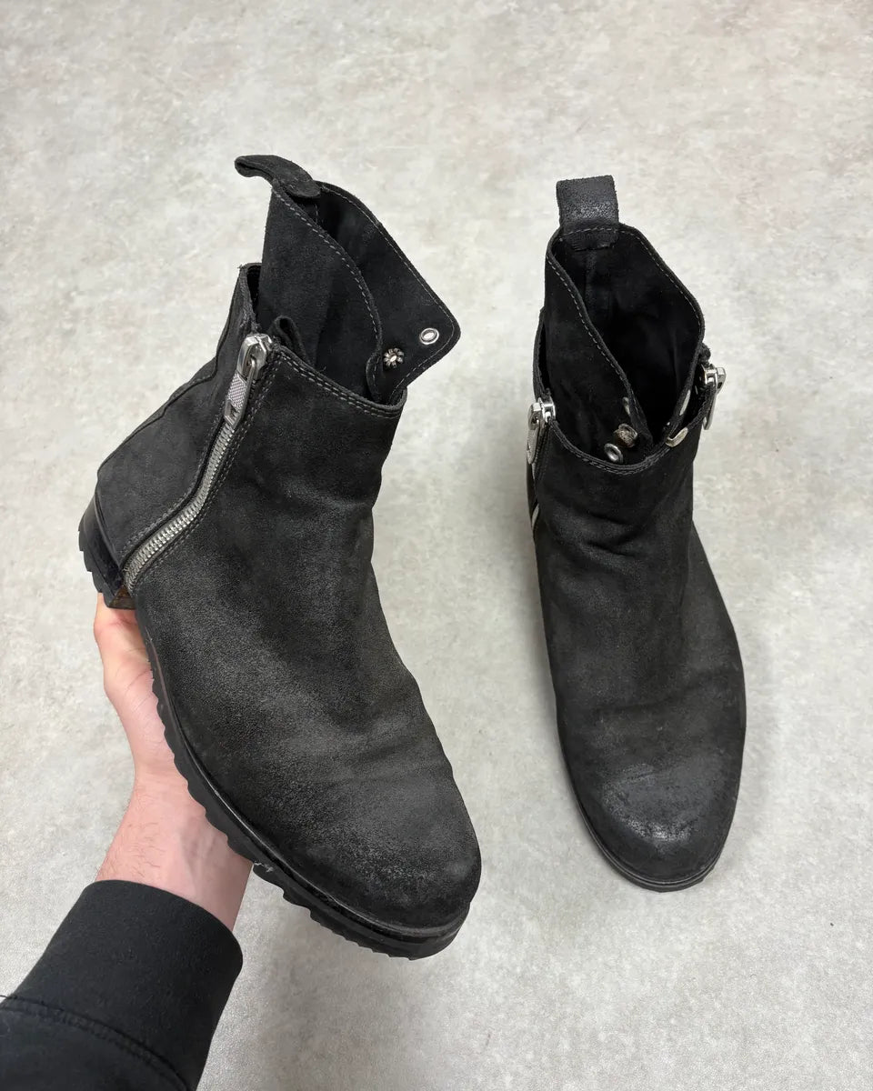 Diesel Black Suede Eroded Biker Leather Boots yUKQYmI 0
