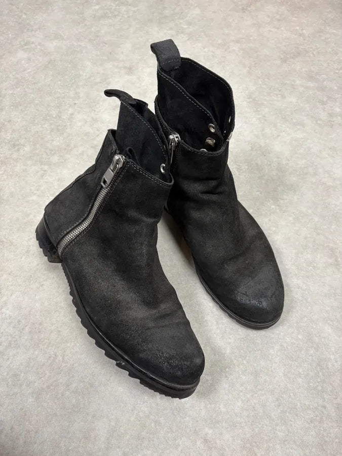Diesel Black Suede Eroded Biker Leather Boots yUKQYmI 4