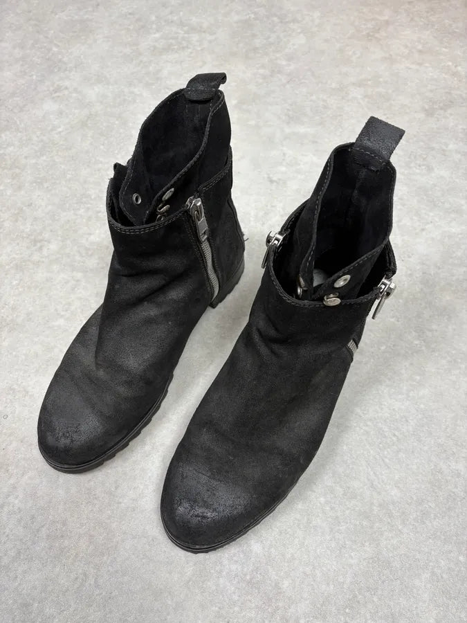 Diesel Black Suede Eroded Biker Leather Boots yUKQYmI 2