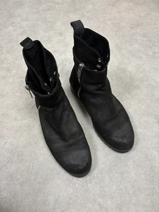 Diesel Black Suede Eroded Biker Leather Boots yUKQYmI 3