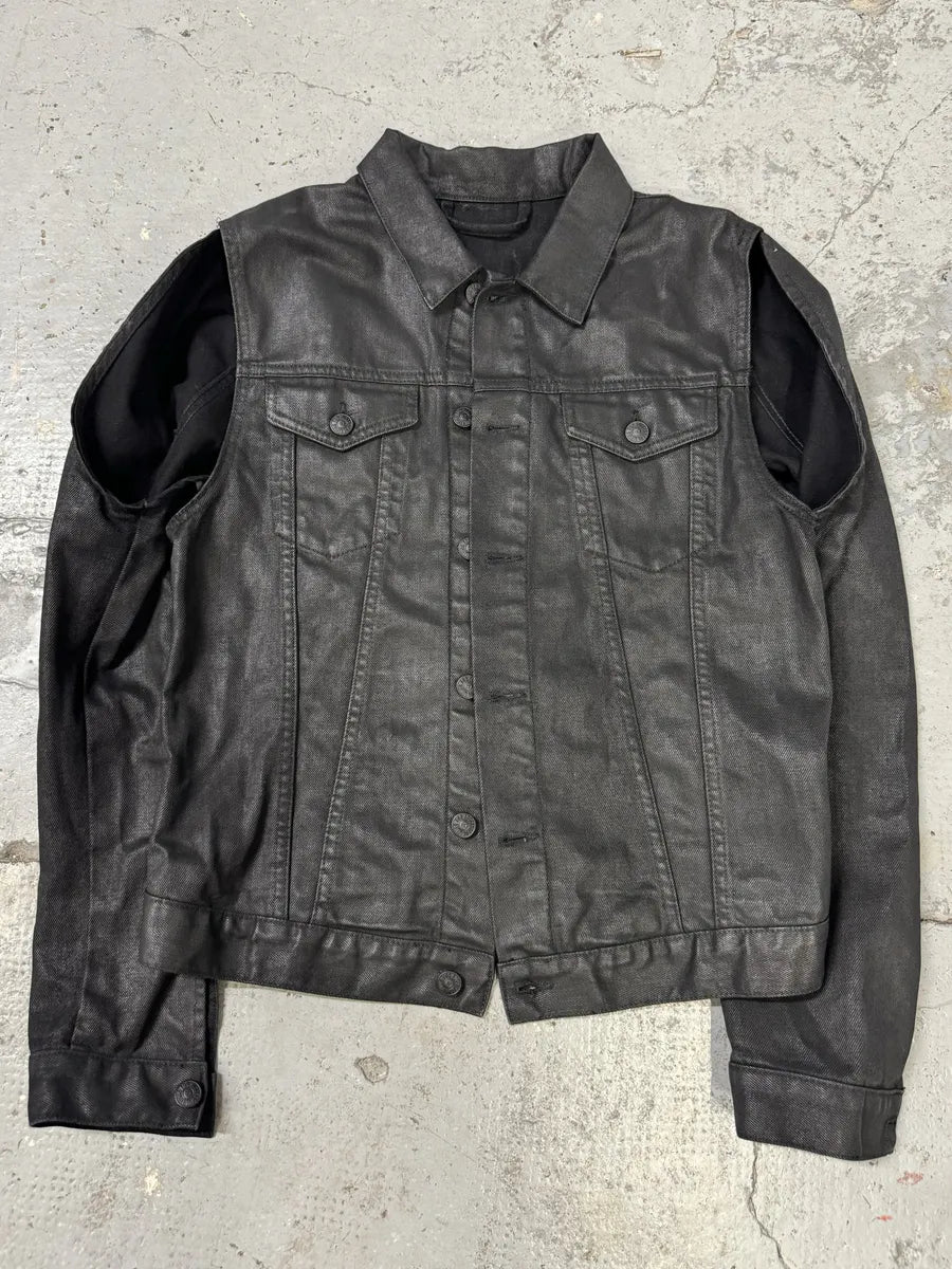 Diesel Black Waxed Denim Fringe Jacket iyyNUms 1