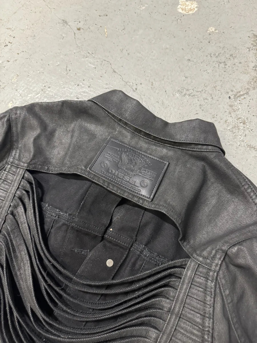 Diesel Black Waxed Denim Fringe Jacket iyyNUms 4