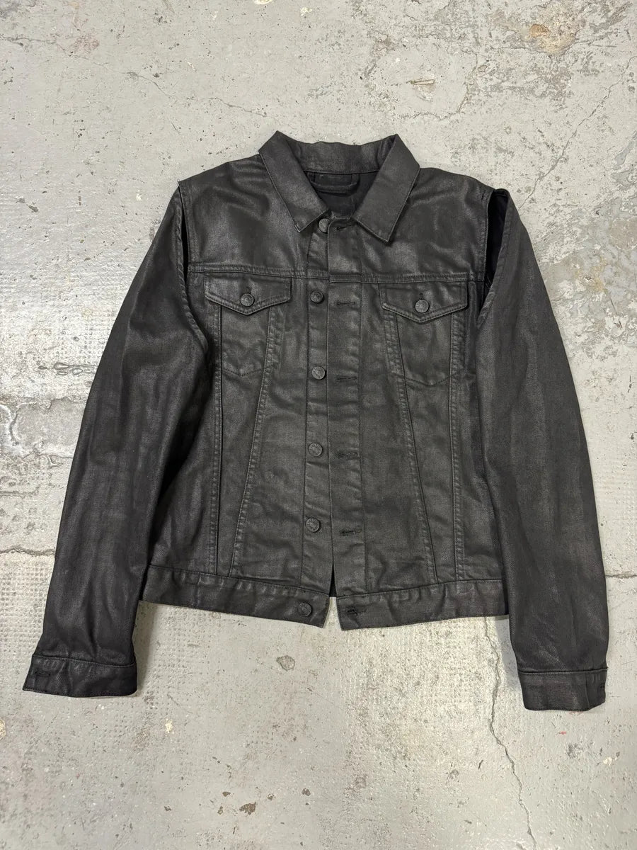 Diesel Black Waxed Denim Fringe Jacket iyyNUms 7