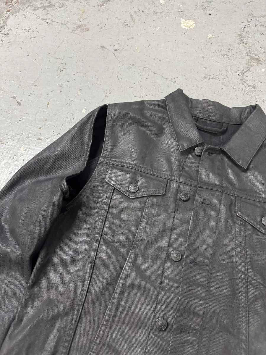 Diesel Black Waxed Denim Fringe Jacket iyyNUms 8