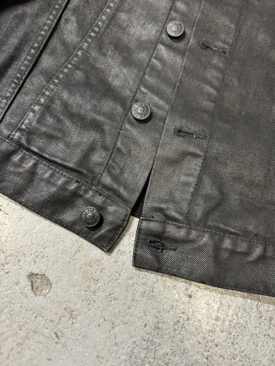 Diesel Black Waxed Denim Fringe Jacket iyyNUms 9