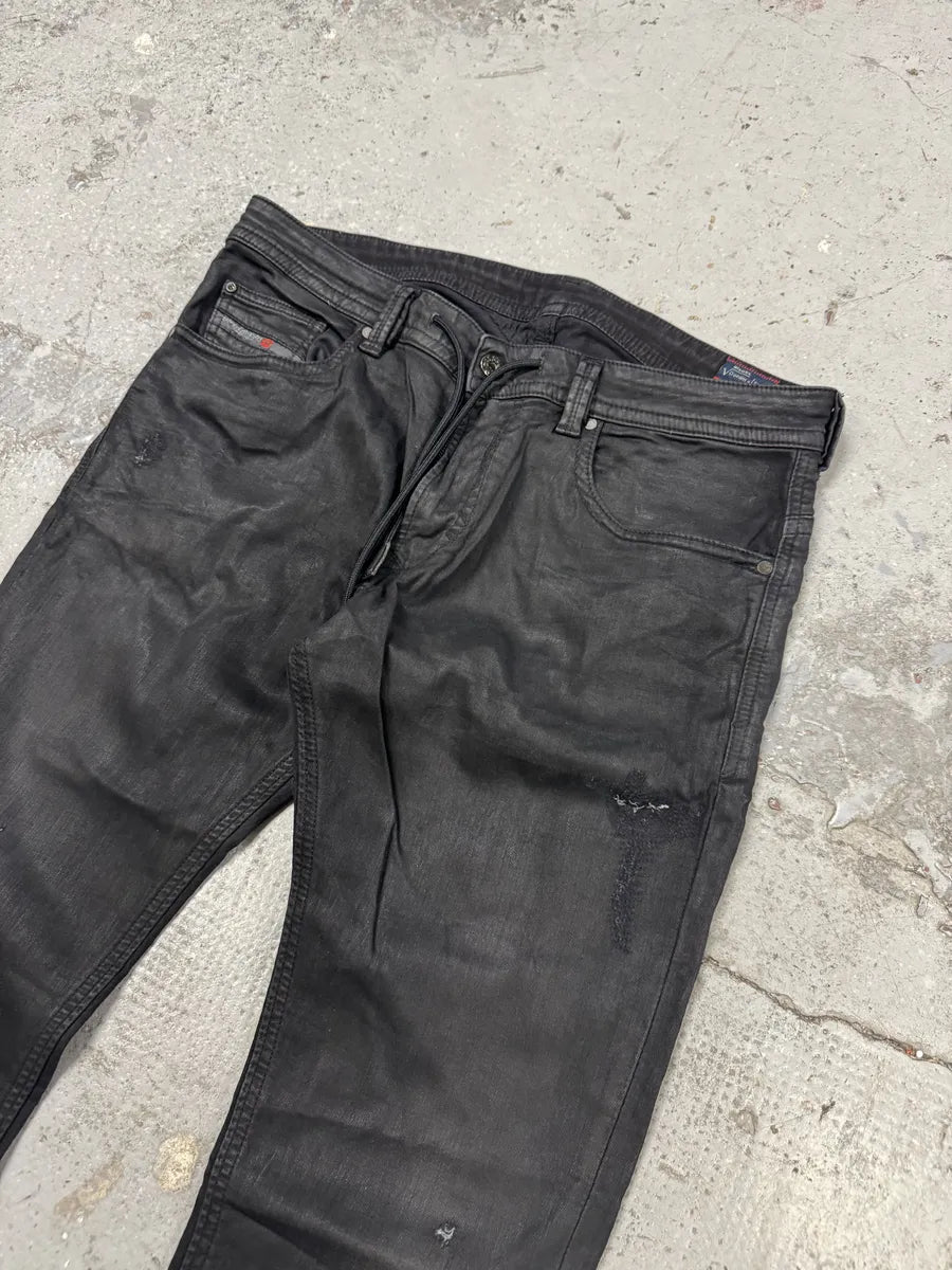 Diesel Black Waxed Effect Slim Denim Jeans BQOGmyT 10