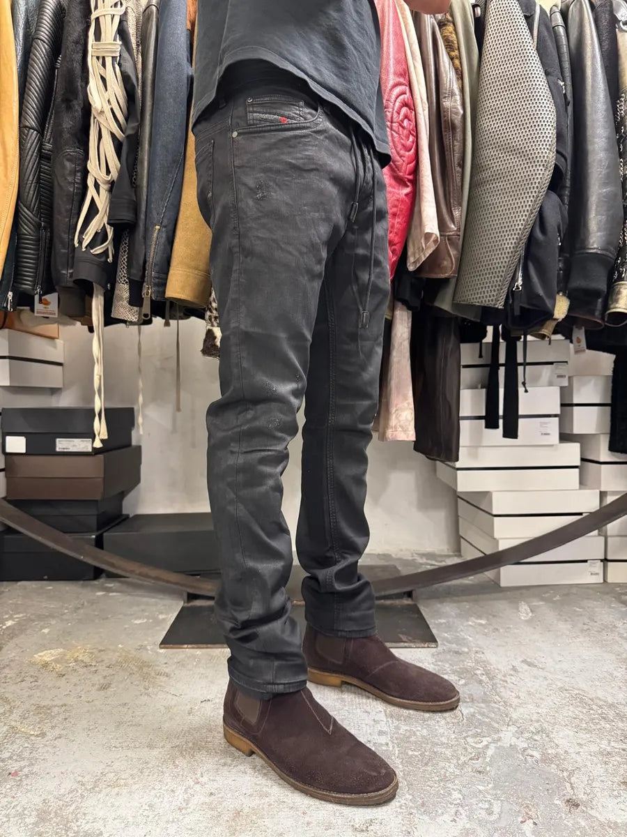 Diesel Black Waxed Effect Slim Denim Jeans BQOGmyT 2