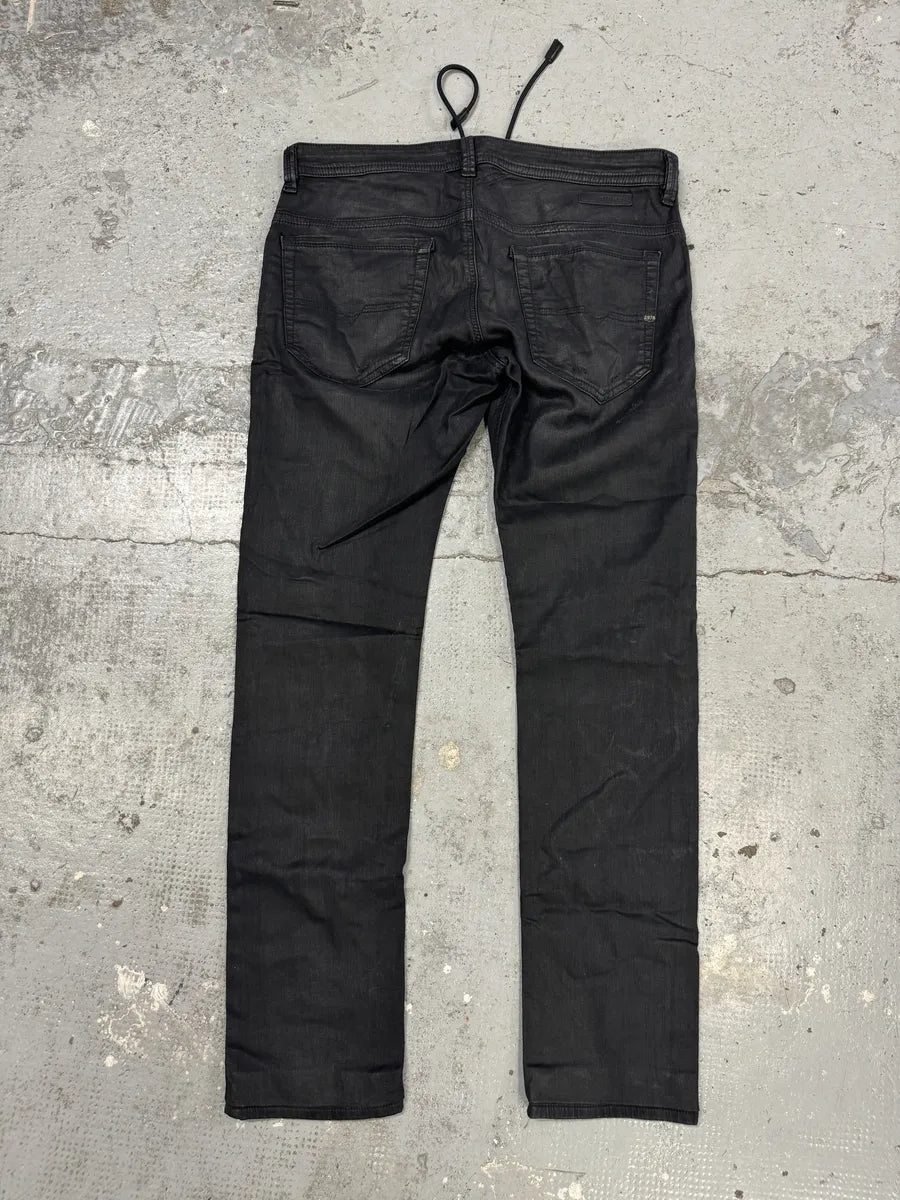 Diesel Black Waxed Effect Slim Denim Jeans BQOGmyT 4