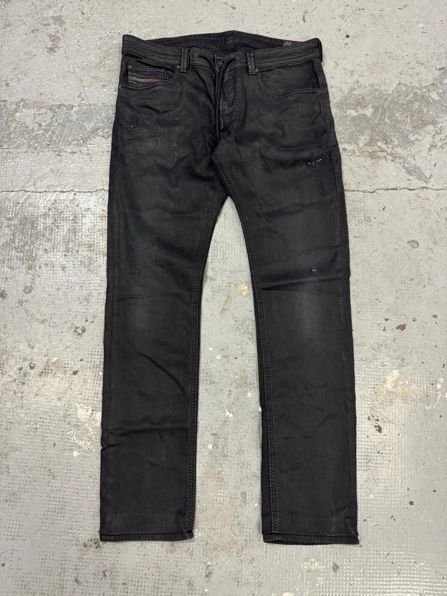 Diesel Black Waxed Effect Slim Denim Jeans BQOGmyT 5
