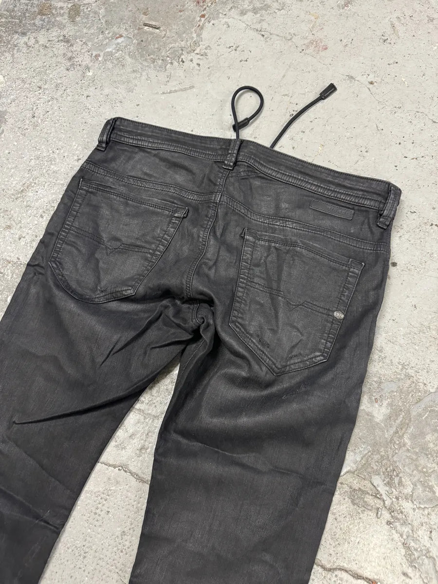 Diesel Black Waxed Effect Slim Denim Jeans BQOGmyT 6
