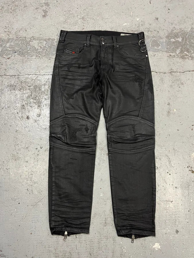 Diesel Black Waxed Slim Zip Denim Jeans IDvDRxI 0