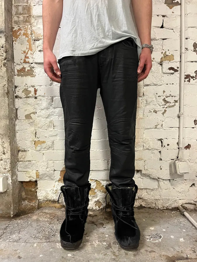 Diesel Black Waxed Slim Zip Denim Jeans IDvDRxI 1