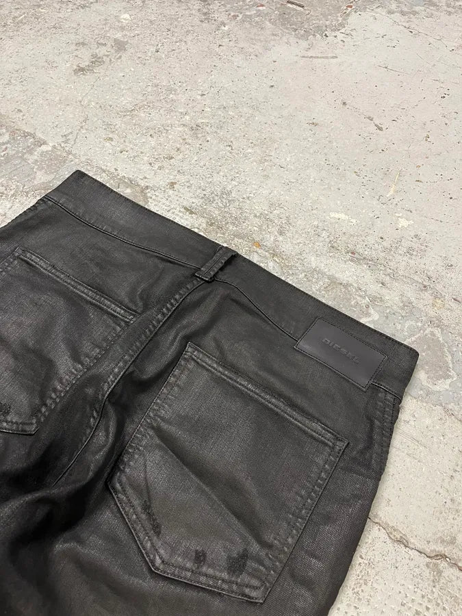 Diesel Black Waxed Slim Zip Denim Jeans IDvDRxI 10