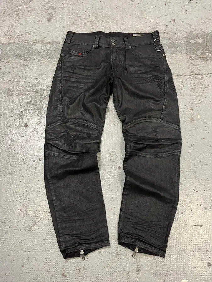Diesel Black Waxed Slim Zip Denim Jeans IDvDRxI 4