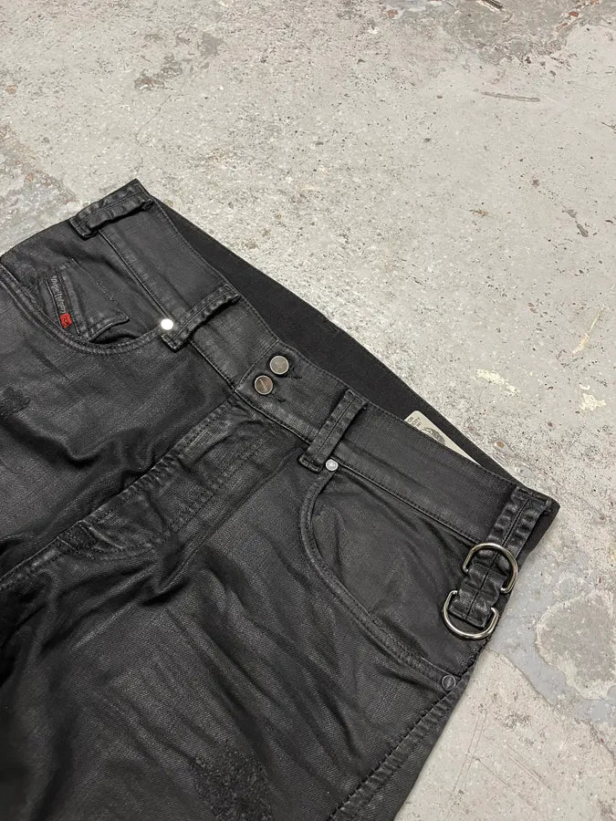 Diesel Black Waxed Slim Zip Denim Jeans IDvDRxI 5