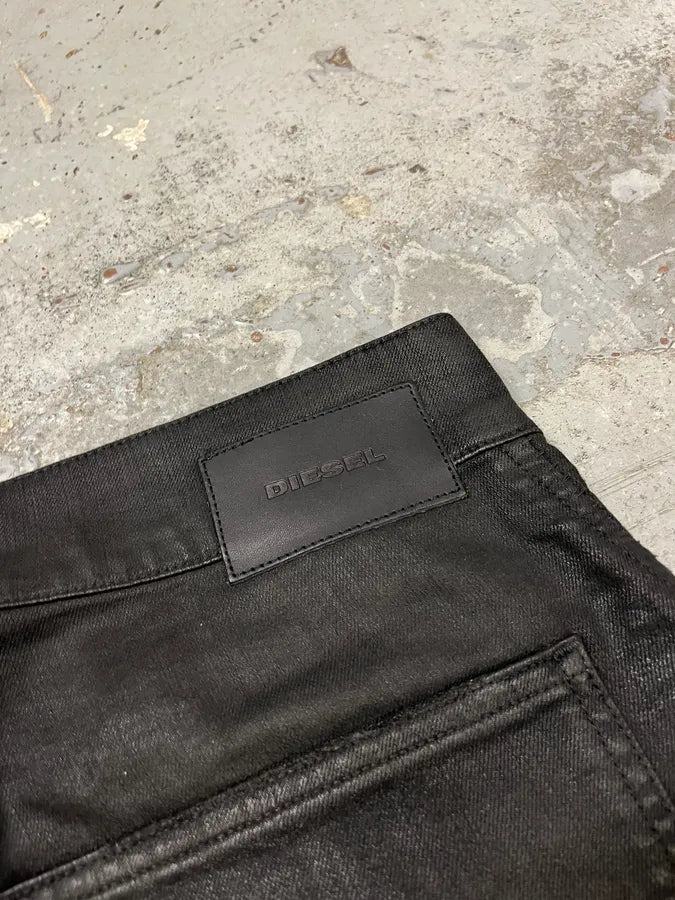 Diesel Black Waxed Slim Zip Denim Jeans IDvDRxI 9