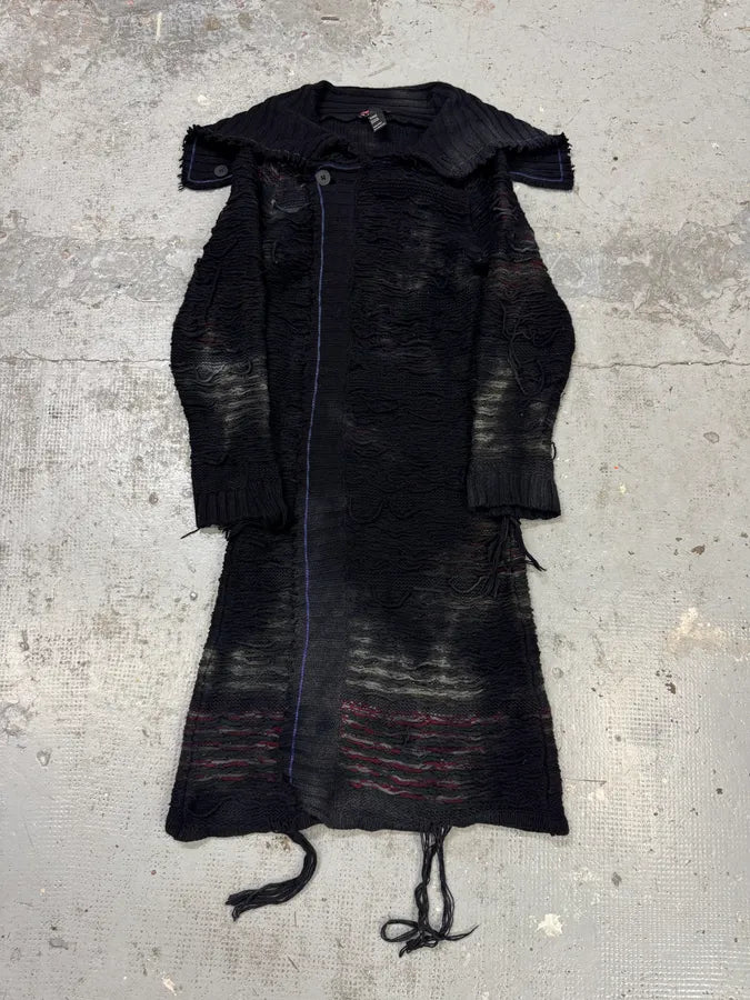 Diesel Black Wool Destroyed Distressed Long Coat rqSIUFE 0