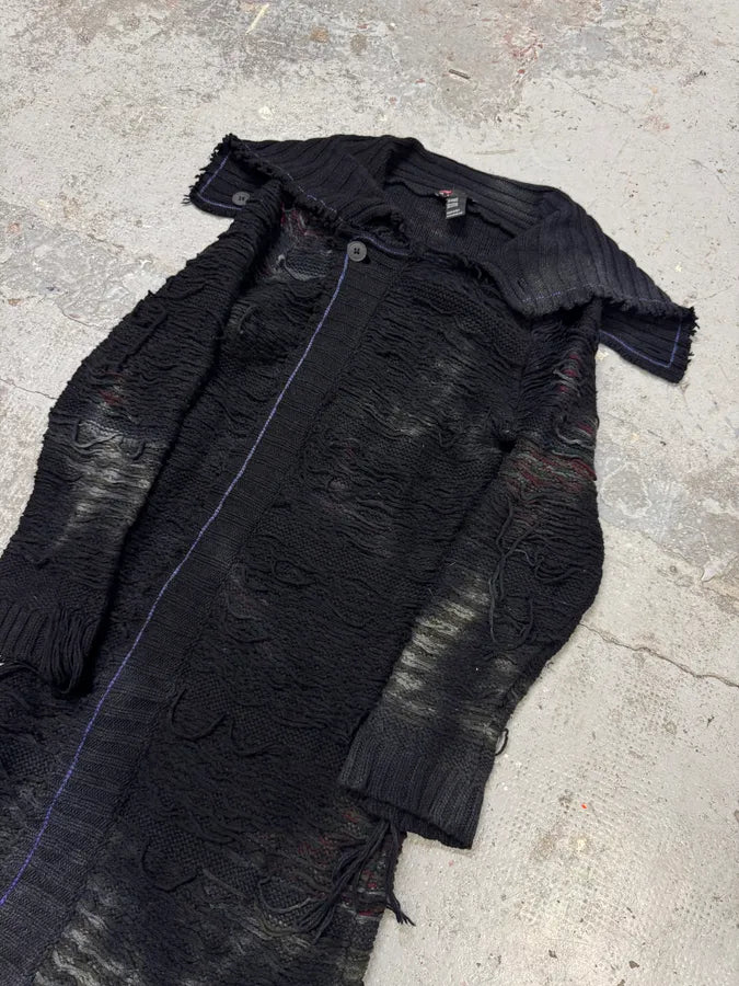 Diesel Black Wool Destroyed Distressed Long Coat rqSIUFE 1