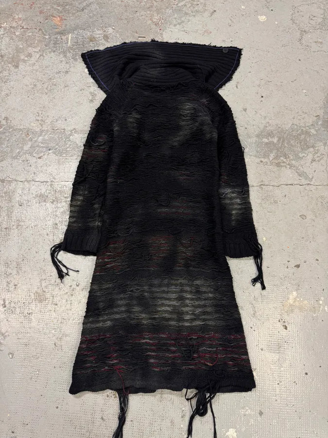 Diesel Black Wool Destroyed Distressed Long Coat rqSIUFE 2