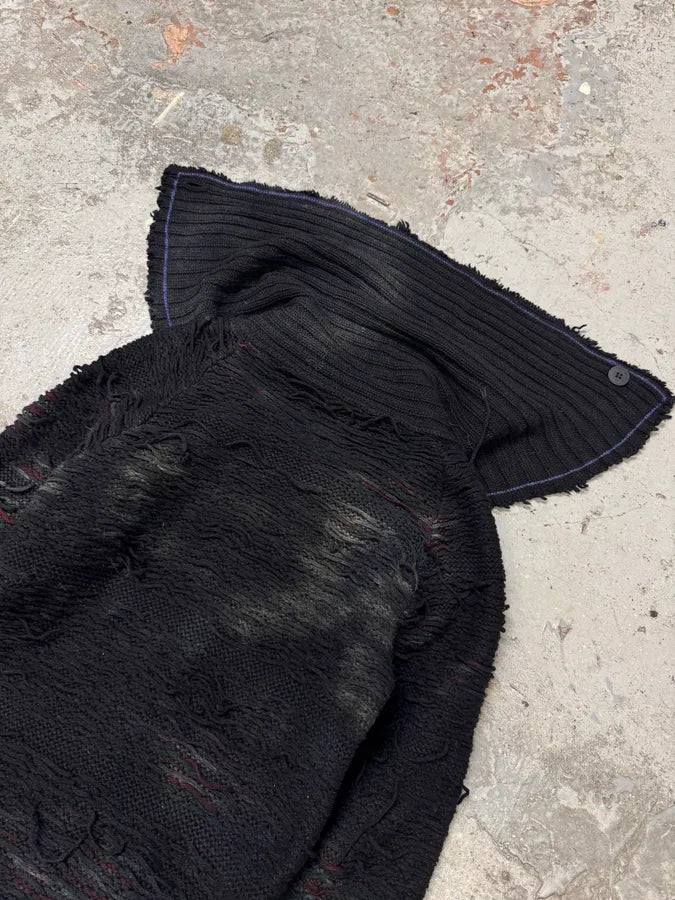 Diesel Black Wool Destroyed Distressed Long Coat rqSIUFE 3