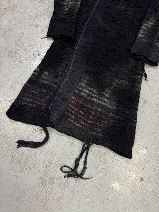 Diesel Black Wool Destroyed Distressed Long Coat rqSIUFE 5