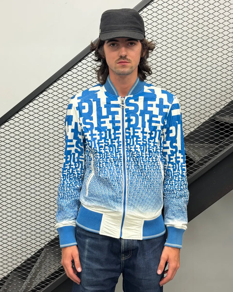 Diesel Blue All-Over Graphic White Bomber Jacket JkLDWle 0