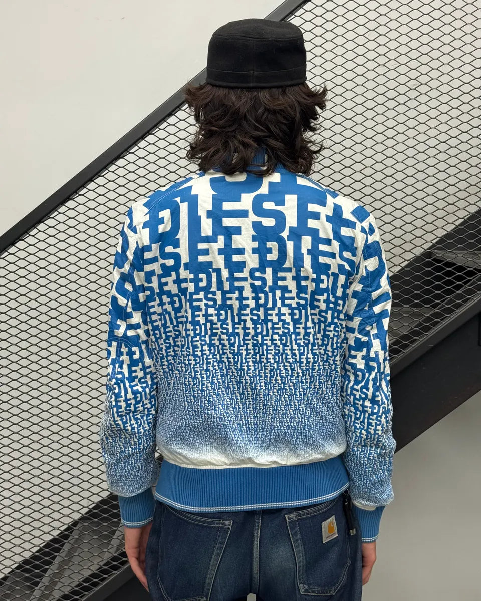 Diesel Blue All-Over Graphic White Bomber Jacket JkLDWle 1