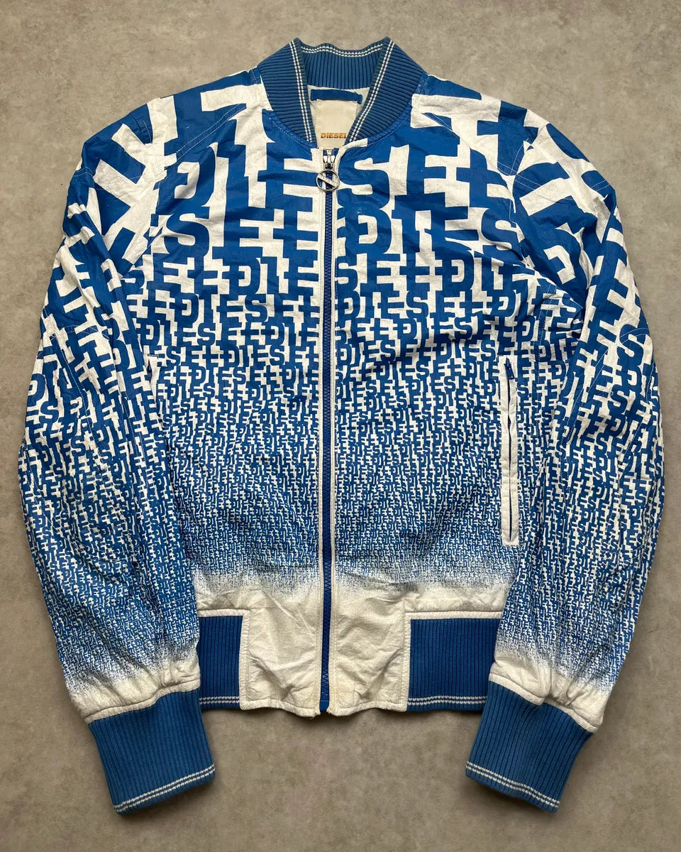 Diesel Blue All-Over Graphic White Bomber Jacket JkLDWle 2
