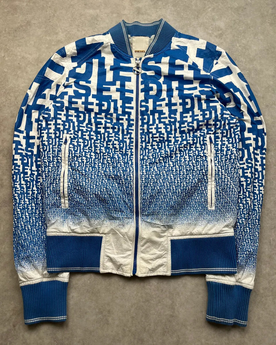 Diesel Blue All-Over Graphic White Bomber Jacket JkLDWle 3
