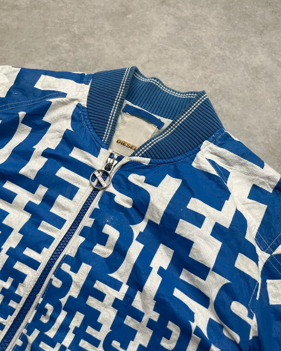 Diesel Blue All-Over Graphic White Bomber Jacket JkLDWle 4