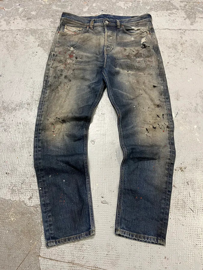 Diesel Blue Painted Faded Denim Jeans WuKjOYD 0