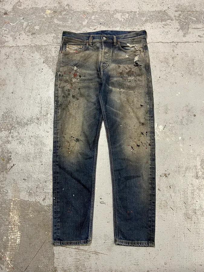 Diesel Blue Painted Faded Denim Jeans WuKjOYD 4