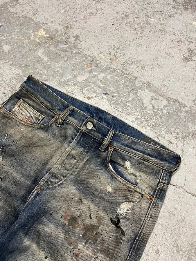 Diesel Blue Painted Faded Denim Jeans WuKjOYD 6